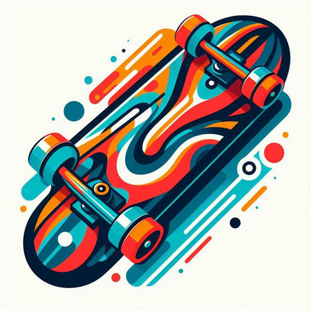 Skateboard on colorful background. Vector illustration in retro style.のイラスト素材