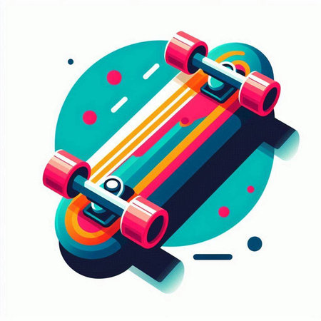 Skateboard isometric icon on colorful background. Vector illustration.のイラスト素材