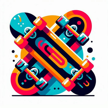 Skateboard on colorful abstract background, vector illustration in flat styleのイラスト素材