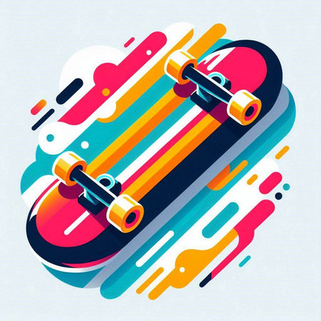 Skateboard, vector illustration. Abstract colorful background with geometric shapes.のイラスト素材