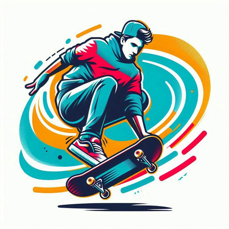 Skateboarder illustration. Vector illustration of a skateboarder.のイラスト素材