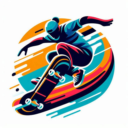 Skateboarder jumping with a skateboard, abstract vector illustrationのイラスト素材