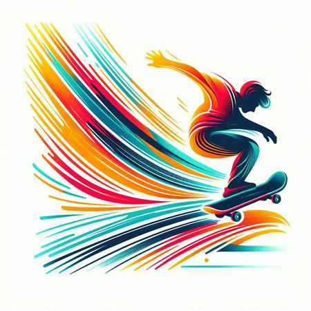 Skateboarder with a skateboard on colorful background. Vector illustration.のイラスト素材
