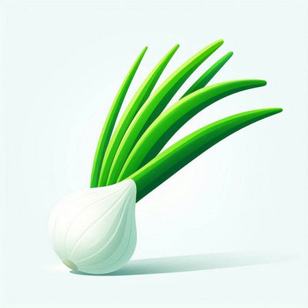 Illustration of a fresh green onion on a white background with shadowのイラスト素材