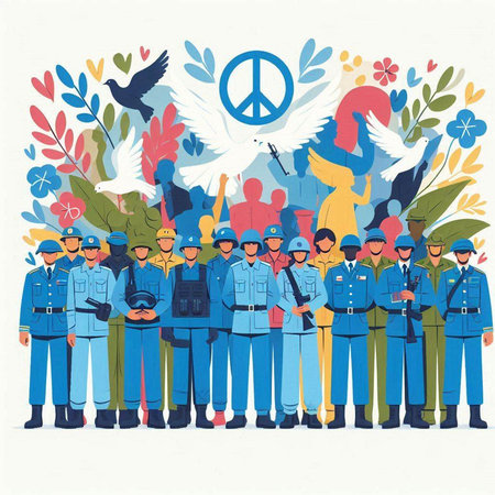 People with peace sign and peace symbol in the background. Vector illustration.のイラスト素材