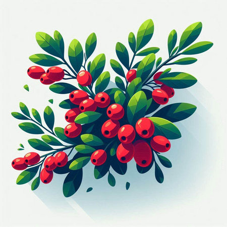 Red berries with green leaves on a white background. Vector illustration.のイラスト素材