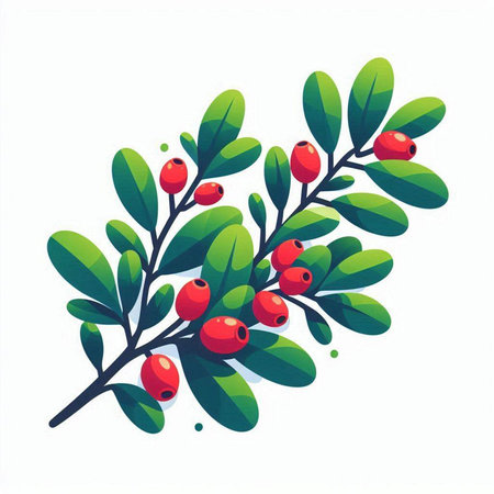 Vector illustration of a branch with red berries on a white background.のイラスト素材