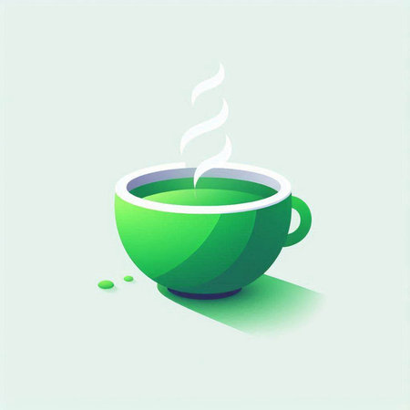 Coffee cup icon with shadow on green background. Vector illustration.のイラスト素材