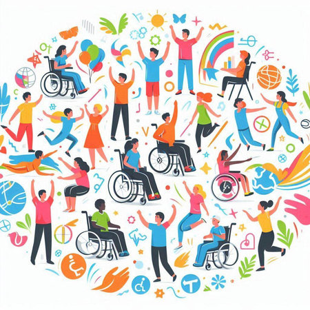 Disabled people concept. Handicapped people. Vector illustration.のイラスト素材