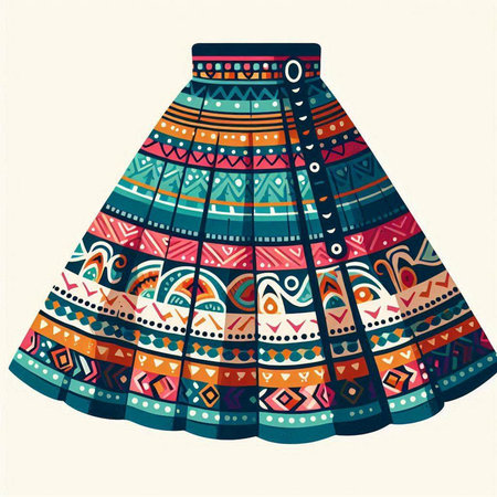 Vintage women's skirt with tribal ornaments. Vector illustration.のイラスト素材
