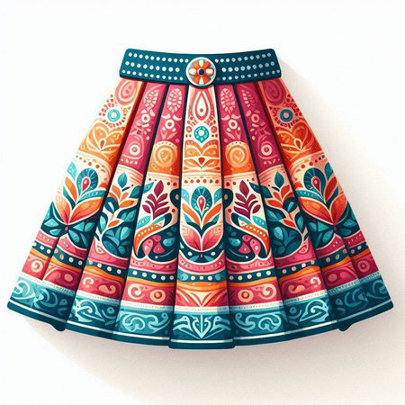 Colorful women's skirt with floral pattern on a white background.のイラスト素材
