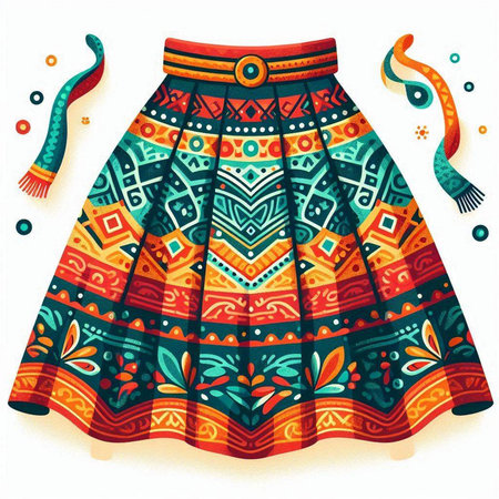 Colorful ethnic patterned skirt. Vector illustration for your design.のイラスト素材