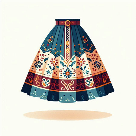 Illustration of a beautiful skirt with ethnic patterns. Vector illustration.のイラスト素材