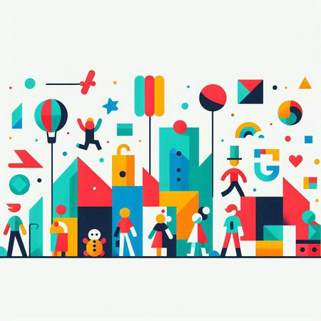 Vector illustration of people walking in the city. Paper art style.のイラスト素材
