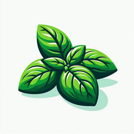 Illustration of fresh basil leaves isolated on white background - vector fileのイラスト素材