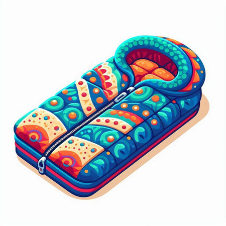 Colorful sleeping bag isolated on a white background. Vector illustration.のイラスト素材