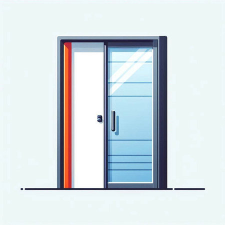 Vector illustration of a closed door in a flat style on a blue background.のイラスト素材