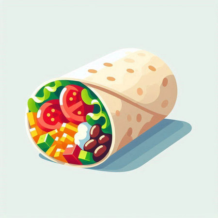 Tortilla wrap with meat, vegetables and sauce. Vector illustration.のイラスト素材