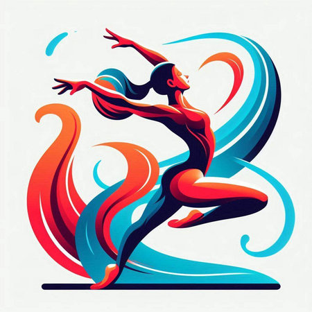 Vector Illustration of a beautiful woman dancing on a colorful background.のイラスト素材