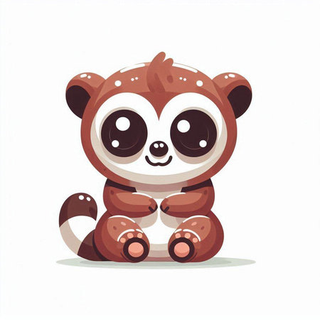Cute cartoon baby lemur. Vector illustration isolated on white background.のイラスト素材