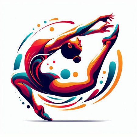 Gymnast vector illustration, colorful abstract background with geometric shapesのイラスト素材