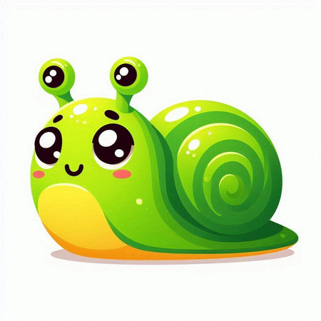 Cartoon green snail isolated on white background. Vector illustration of cute cartoon snail.のイラスト素材