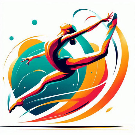 illustration of a girl gymnast in action on a colorful backgroundのイラスト素材