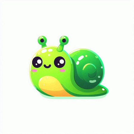 Cute cartoon green snail. Vector illustration isolated on white background.のイラスト素材