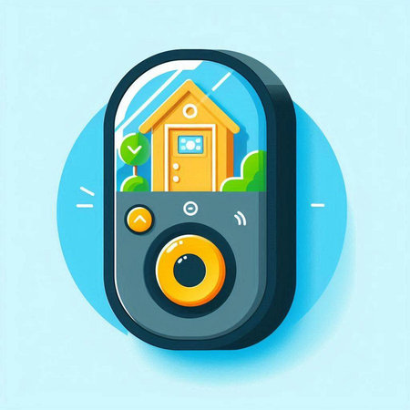 Smart home with camera. Vector illustration in flat design style. Smart home concept.のイラスト素材