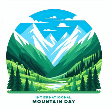 International Mountain Day. Holiday concept. Template for background, banner, card, poster with text inscription. Vector illustration.のイラスト素材