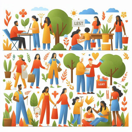 People in the park. Vector illustration in flat style. People in the park.のイラスト素材