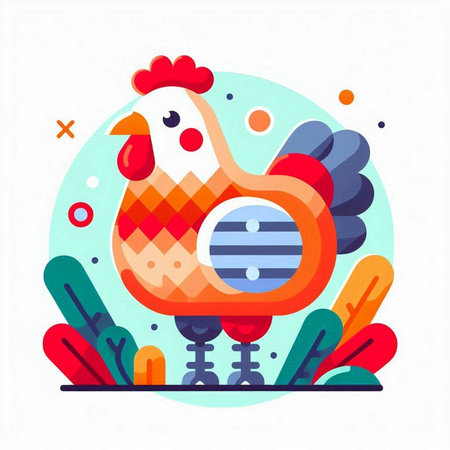 Colorful flat vector illustration of rooster. Cute rooster.のイラスト素材