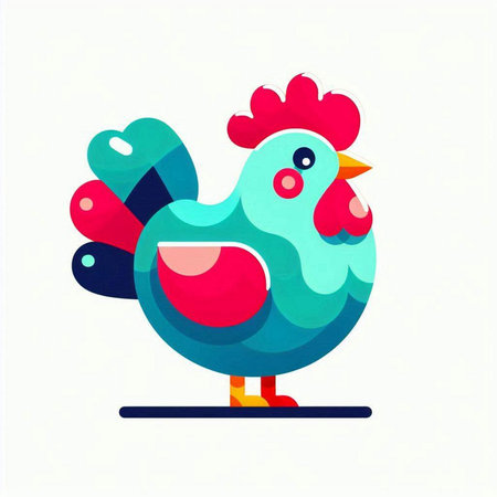 Colorful rooster on a white background. Vector illustration in cartoon style.のイラスト素材