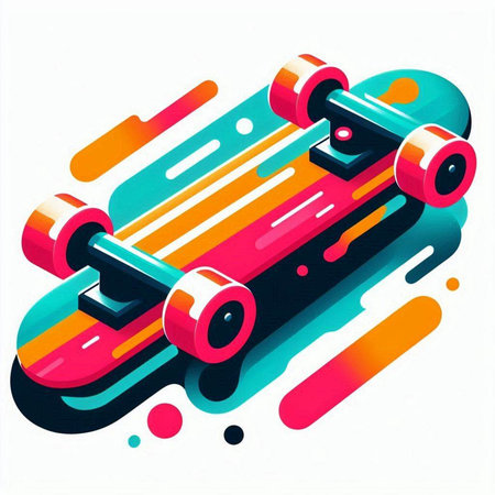 Skateboard isometric vector illustration. Skateboard on colorful backgroundのイラスト素材