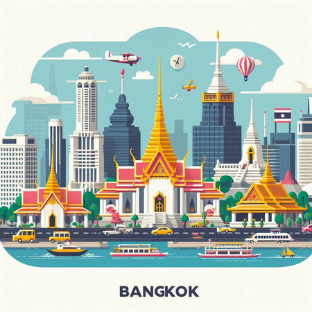 Bangkok, Thailand. Landmarks of the world. Vector illustrationのイラスト素材