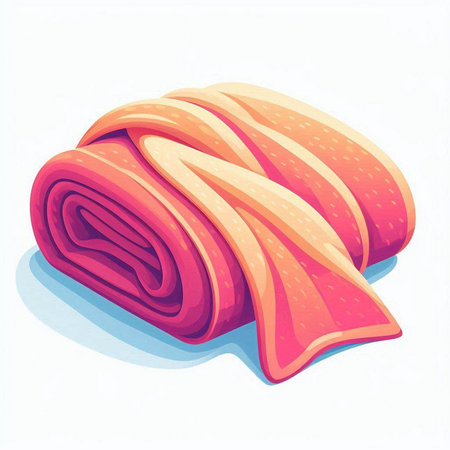 Illustration of a rolled pink towel isolated on a white background.のイラスト素材