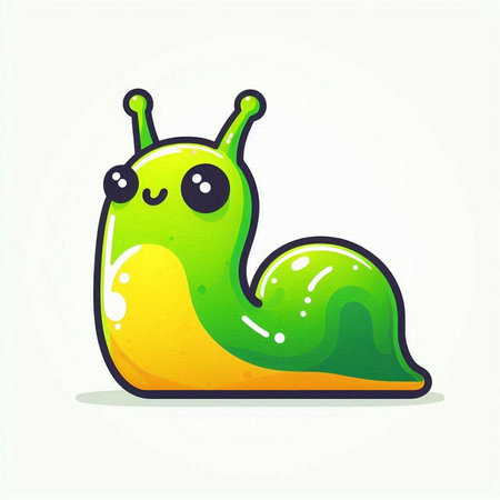 Cute cartoon green snail. Vector illustration isolated on white background.のイラスト素材