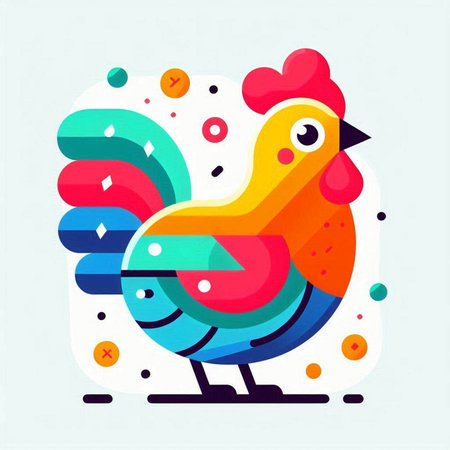 Colorful rooster on a white background. Vector illustration in flat style.のイラスト素材