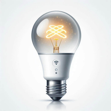 Lightbulb with glowing lights on a white background. Vector illustration.のイラスト素材
