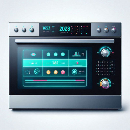 Digital illustration of a modern oven with digital interface on a white backgroundのイラスト素材