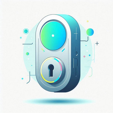 Smart lock icon on abstract colorful background with circles and lines. Vector illustration.のイラスト素材