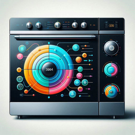 Modern electric oven with colorful buttons on white background. 3D renderingのイラスト素材