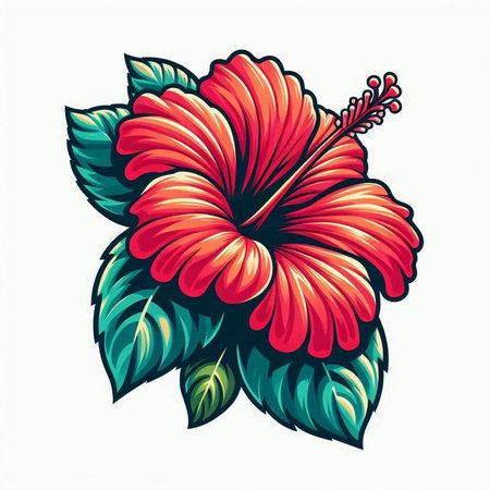 Hibiscus flower. Vector illustration. Isolated on white background.のイラスト素材