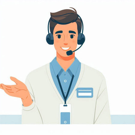 Vector illustration of a male receptionist in a call center with headset.のイラスト素材