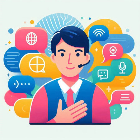 Vector illustration of a customer service agent in a flat design style.のイラスト素材