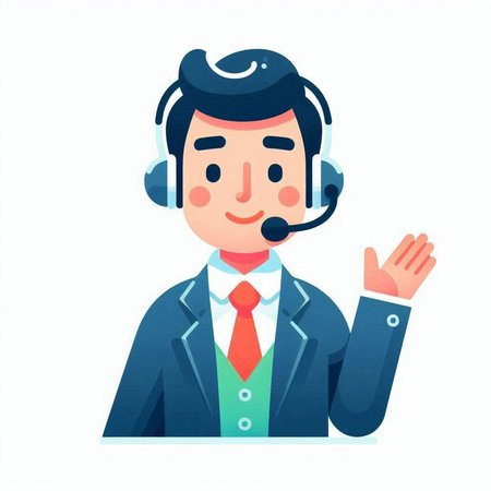 Call center operator with headset. Vector illustration in flat cartoon style.のイラスト素材