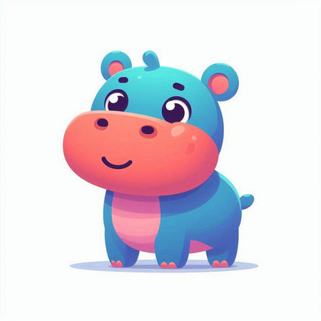 Cute cartoon hippo. Vector illustration isolated on white background.のイラスト素材