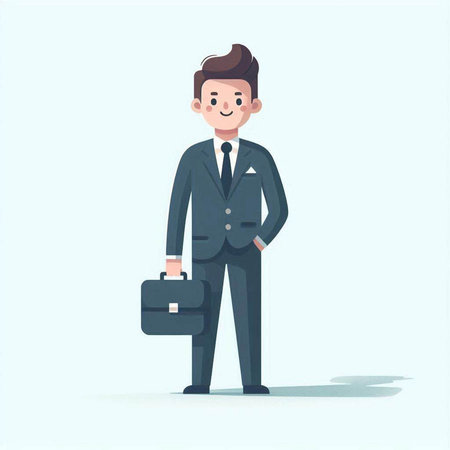 Businessman standing with briefcase. Vector illustration in cartoon style.のイラスト素材