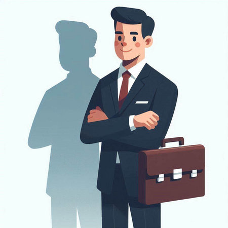 Businessman standing with briefcase. Vector illustration in cartoon style.のイラスト素材