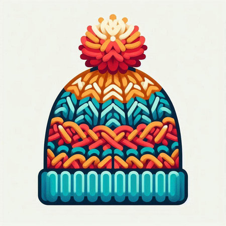 Winter hat with knitted pompon. Vector illustration in flat style.のイラスト素材